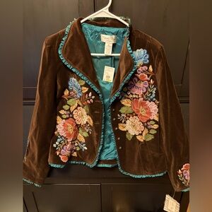 Tasha Polizzi brown velvet & embroidered floral jacket